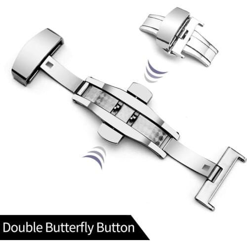 316L Semi Automatic Double press Butterfly Buckle Watch Push Button Fold Silver Clasp Watchband10-22mm