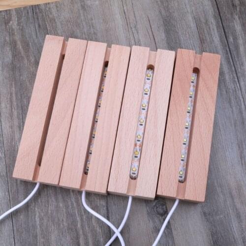 Rectangle LED Lights Display Base Wooden Lighted Base Stand Lasers Crystal Glass Night Lighted Base Resin Art Ornament