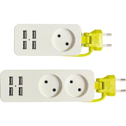 Power Strip 1/2 EU Plug 1200W 250V,1.5m Cable,Wall Multiple Socket Portable 4 USB Port for Mobile Phones for Smartphones Tablets