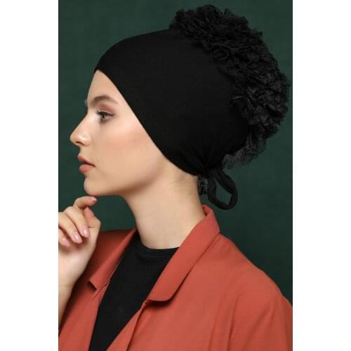 Bone Wrap Ruffles Black Women Islamic Muslim Beautiful Hijab Turban Flexible Quality 2021 Trend Fashion Dubai Arabian Egypt in Qatar In Tunisia