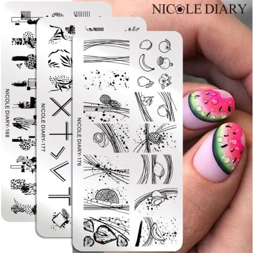 NICOLE DIARY Fruit Leaf Flower Image Stamp Plates DIY Design Stamping Templates Nail Art Stencil Floral Spring Summer Decor