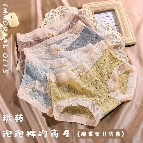 2021 New Japanese Cotton Underwear Womens Sexy Panties Fashion Lace Briefs Mid Waist Bow Underpants Female Comfort Lingerie