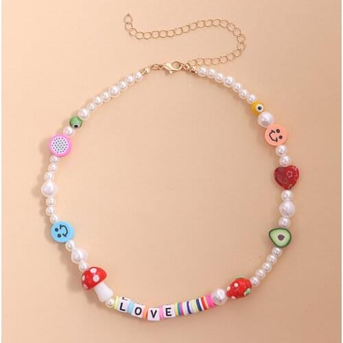 Woman Beaded Necklace Multicolor Fruit Smile Imitation Pearl Beads Neckalce For Women Collar Jewelry Gifts 34cm(13 3/8") long