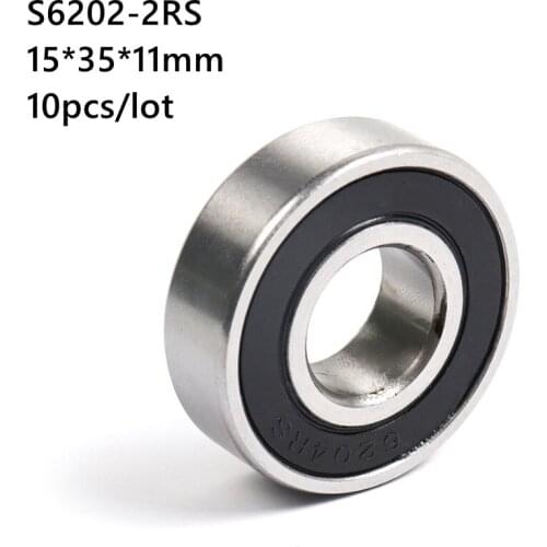 10pcs/lot ABEC-5 S6202RS S6202-2RS 15*35*11mm Stainless Steel Deep Groove Ball bearing 15x35x11mm