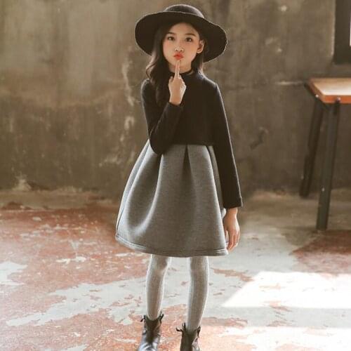 2019 Warm Thick Spring Winter Turtleneck Black Princess Dress Kids Dress For Girl Long Sleeve Party Baby Toddler Child Dresses