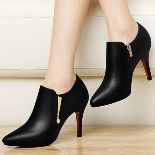 2020 Winter Super High Heels Ankle Boots Crystal Bare boots Women Dress Shoes Thin Heels Pointed Toe Botas Mujer Black red