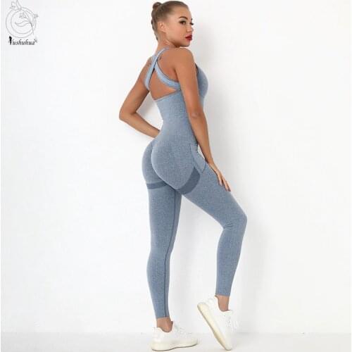 2021 Seamless One-piece Sets Women Gym Clothing Yoga Set with Padded Back Hollow Sports Tights Rompers Fitness Jumpsuit