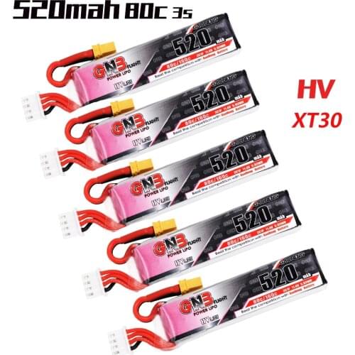 Gaoneng GNB 520mAh 11.4V Lipo Battery 80C 3S HV 4.34V RC Battery XT30 Plug for RC Racing FPV Drone RC Multicopter Accessories