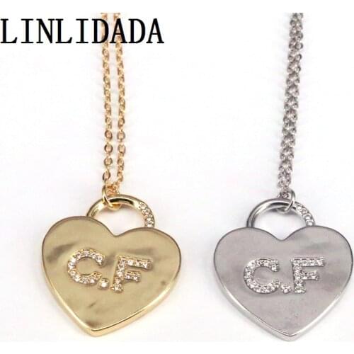 5Pcs Metal Plating PAVE Cz Letter CF Heart Pendant Necklace Fashion Jewelry