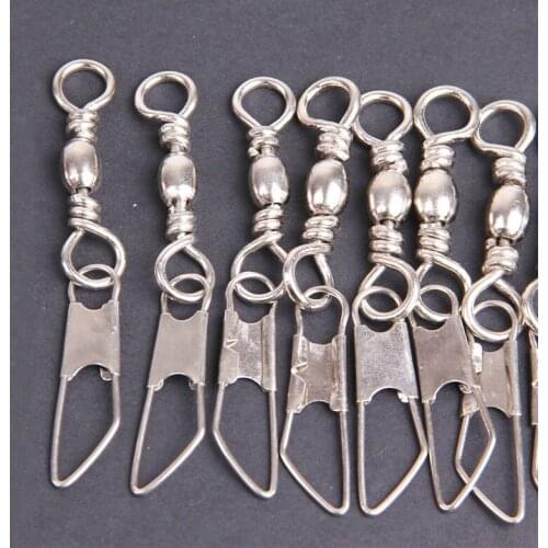 50PCS/Lot Barrel Fishing Swivel with Safety Snap Fishhooks Size 5/0#-16# Fishing Connector Hooks Terminal Fishing Hook