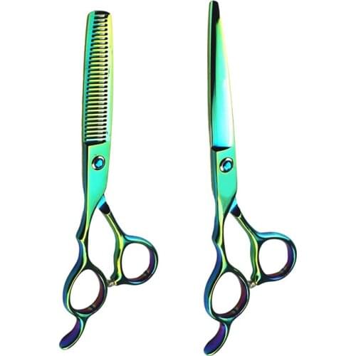 6.0 Inch Green Left-handed Cutting Thinning Blunt Tip Hair Scissors with Diamond Screw