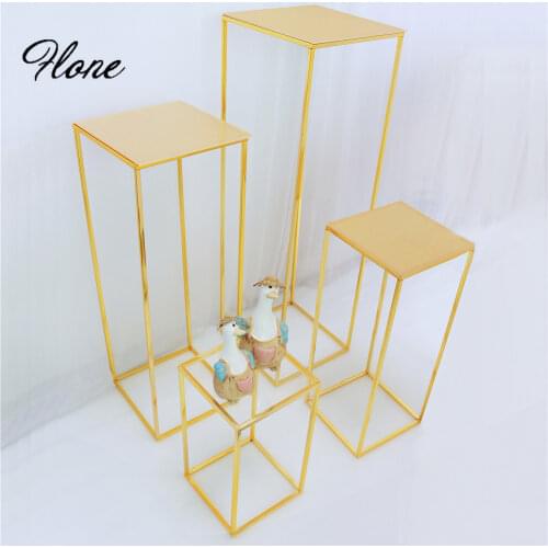 Flone Wedding Centerpiece Gold-Plated Geometric Flower Stand Home Decoration Shiny Metal Iron Rectangle Cuboid Frame Backdrop
