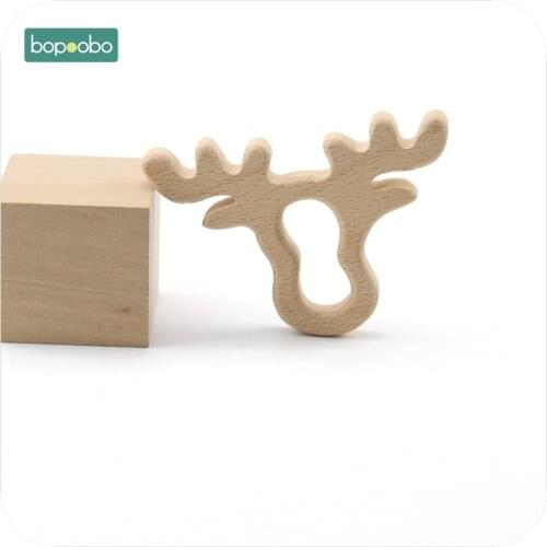 Bopoobo Baby Wooden Teether Accessories Beech Wood Elk Head 1pc DIY Jewelry Nursing Teething Bracelet Wooden Baby Teether