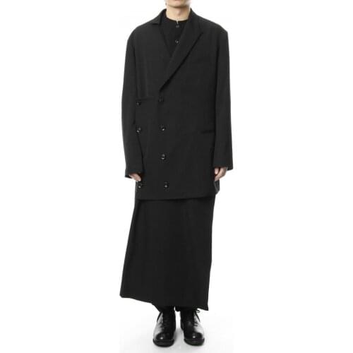 Two-wear trench coat double-breasted black Tibetan robe