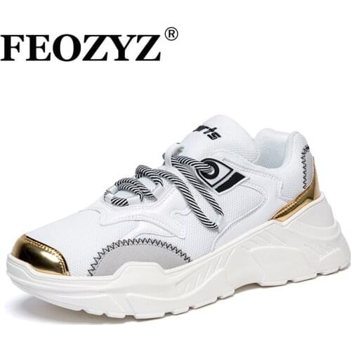 FEOZYZ New Low Top Running Shoes Mesh Breathable Chunky Sneakers Trendy Outdoor Sport Shoes Mens Trainers White Black Green