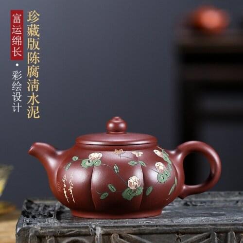 Purple Clay Teapot Yixing Famous Original Ore All Handmade Tea Kettle Fuyun Long Painted Flower Pot Kungfu Teaset Customization