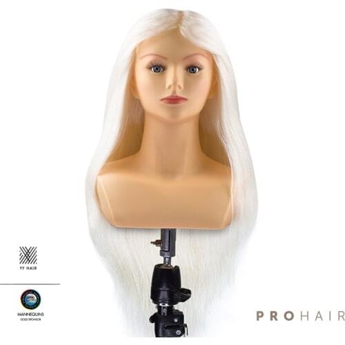 Mannequin-Head 40CM 16'' 100% White Goat Hair Competition Head Hairdressing Mannequin Doll Head for Hairdressers