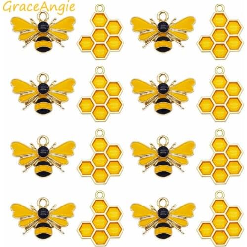 8pcs Enamel Bee Comb Crystal Necklace Pendant Gold Animal Bracelet Accessories Handmade DIY Jewelry Earrings Gift Accessories