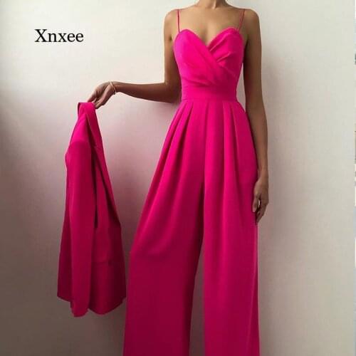 Wide Leg Jumpsuits Solid 2021 Spring Chiffon Sexy Joker Elegant Spaghetti Strap Bodycon Womens High Waist Straight Rompers