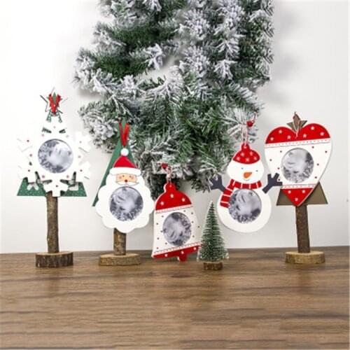 Creative Wooden Christmas Photo Frame Ornaments Santa Claus Snowman Painted Pendant Christmas Tree Decorations KK56