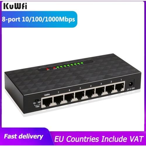 KuWFi 8 Ports Network Swithch 10/100/1000 Gigabit Ethernet Network Switch Lan Hub Ethernet Smart Switcher