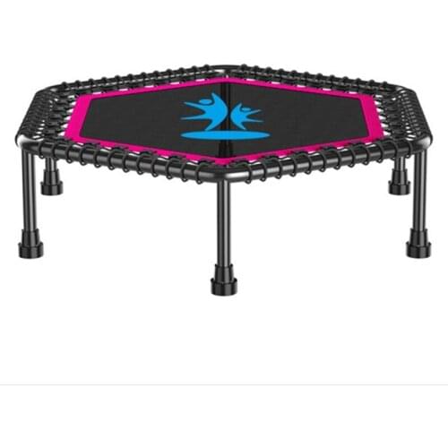 Hot 50" Hexagon Trampoline Kids Adult Mini Silent Gym Indoor Fitness Equipment Elastic Rope Jumping Cardio Trainer Bouncing Bed