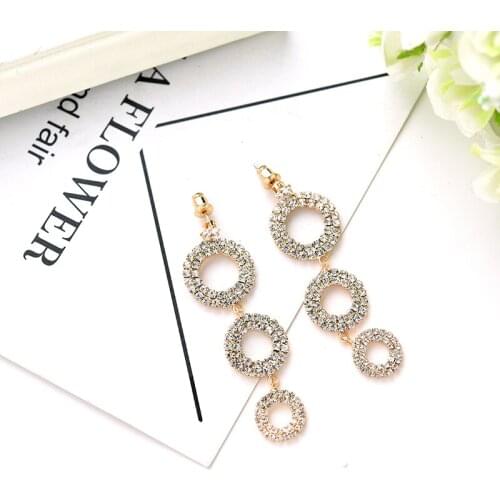 LUBOV 3 Round Shining Crystal Rhinestone Hoops Pendant Dangle Earrings Geometric Round Circle Drop Earrings Women Jewelry Gift