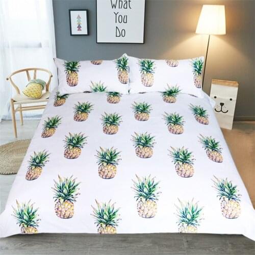 Cute Pineapple Bedding Sets Cotton 3 Pieces Tropical Fruit Pattern White Duvet Cover Set King Size Dropshipping Home decoration