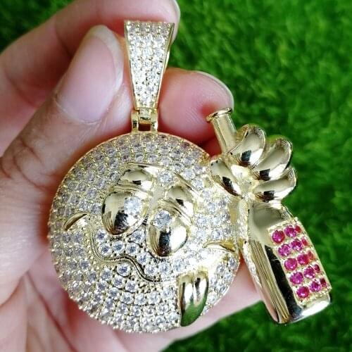 Mens Iced Brass Zircon Drunken Wine bottle Face Pendants &Necklace Hip Hop Jewelry Party Gift CN518