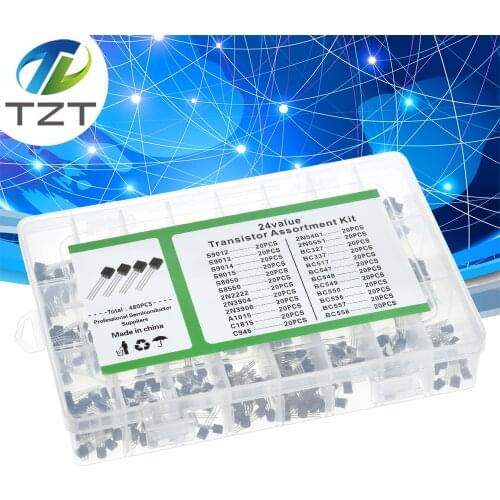 24Values TO-92 Transistor Assortment Assorted Kit Each BC327 BC337 BC517 BC547 BC548 BC549 2N2222 3906 3904 5401 5551 C945 1015