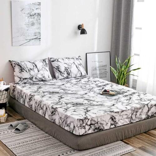 WOSTAR Marble printed elastic fitted sheet mattress cover set 3pc high quality bed sheets and pillowcase single queen king size