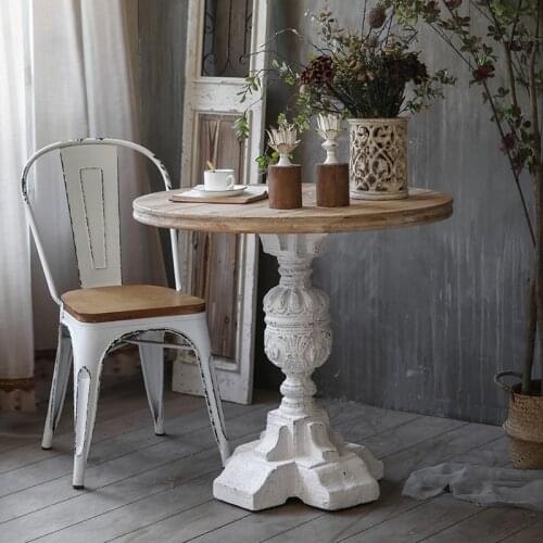 European-style Dining Table Homestay Solid Wood Small Coffee Retro Embossed Round Sofa Side Balcony