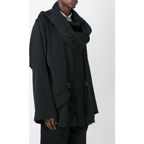 M-6XL!!! 2018 Original and original new style mens loose trench coat yamamoto dark and detachable scarf design coat