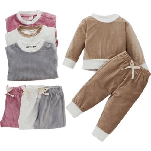 Infant Baby 2Pcs Fall Outfits, Long Sleeve Crew Neck Color Block Tops + Elastic Waist Pants Set Spring Autumn Clothes