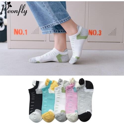 PEONFLY Women Boat Socks Casual Striped Printed Combed Cotton Slippers Happy Fashion Cotton Ankle Funny Socks Women