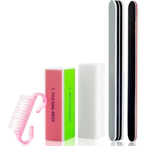 5pcs/set Nail File Polished Strip Block Dust Brush Sand Bar Nail Manicure Tool Set
