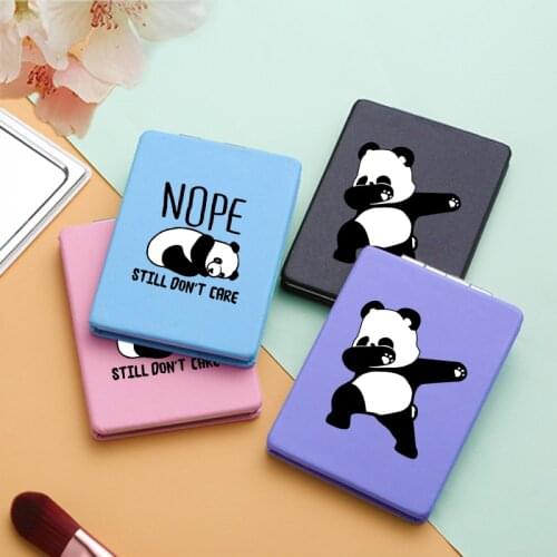 Portable Folding Makeup Mirror with Double Side for Girls Cartoon Funny Panda Magnifying Pocket Cosmetic Compact Vanity Mirrors