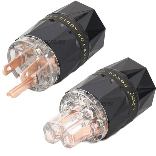 VIBORG Clear Diamond Shell 99.998% Pure Red Copper US Male Plug / IEC Female Connector for HiFi Audio Power Cable DIY 503