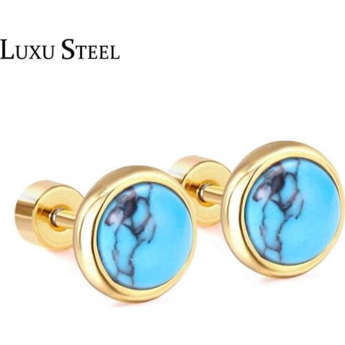 LUXUSTEEL Stainless Steel Earrings Blue Stone Screw Stud Earring Party Bijoux Wholesale Accessories Wedding Gift