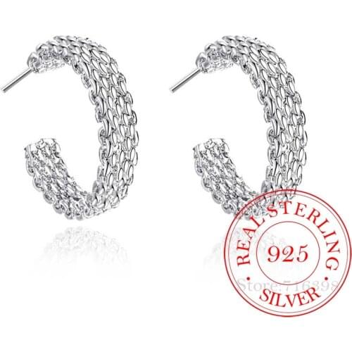 Personality Hyperbole 100% 925 Sterling Silver Simple Smooth Big Net Circle Hoop Earrings For Women Silver Jewelry Pendientes