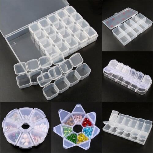 10 Sizes Square Round Transparent Plastic Grids Container Case Jewelry Earrings Crafts Display Compartment Storage Boxs Supplies