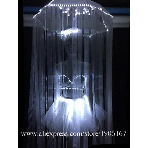 Led Luminous Nightclub Bikini Dance Suit Stage Performance Led Light Up Jellyfish Props Led Growing Christmas Clothes Gift