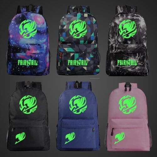 Anime green Light Luminous Cartoon Fairy Tail Boy Girl Book School bag Women Bag pack Teenagers Schoolbags Men Student Backpack
