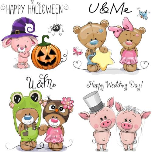 Iron on patches cute Small pig anima Bearl Children thermo transfer for clothes decor DIY kids tops stickers Washable print E
