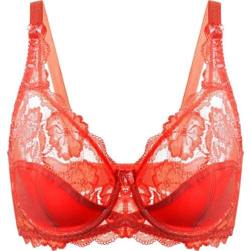 YANDW Plus Size Women Lace Bra Lager Bosom See through Bralette Underwire Sexy Lingerie 36 38 40 42 44 46 C D E Cup