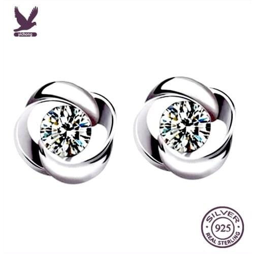 2021 Newest серьга Fashion Korean Style Jewelry Silver Cubic Zircon Rose Shaped Stud Earrings for Women Lovely Studs for Lady