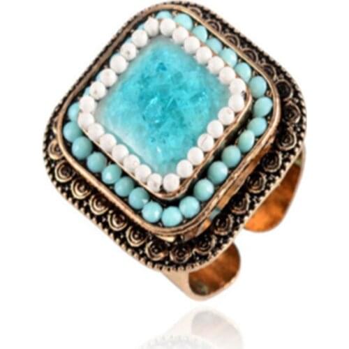 WWLB Brand Crystal Bead Gold Fashion Wide Ring Women Statement Cabochon Cuff Ring Lovers Jewelry Accessories Wholesale