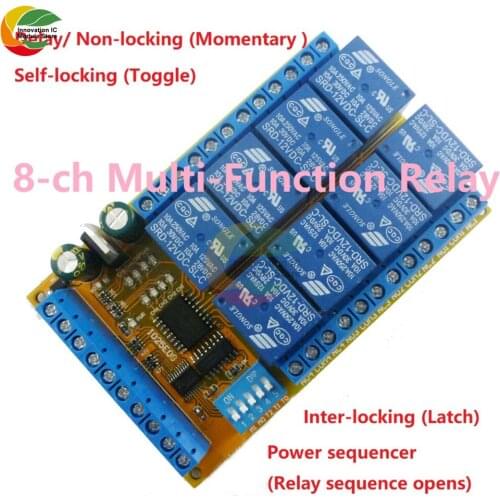 Ziqqucu 8ch DC 5V 12V 24V DIP Switch Delay Relay Module Flip-Flop Latch Bistable Self-locking Interlock Latch Power Conditioner