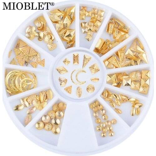 MIOBLET 1Box Scrub Gold Metal Nail Art Decoration Studs Matte 3D Design DIY Creative Nail Accessories Rhinestone In Wheel #M0085
