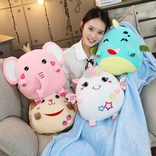 1pc 30cm Soft Colorful Stuffed Animal 3 In 1 Pillow with Blanket Kawaii Plush Dinosaur Unicorn Elephant Cat Toy for Children